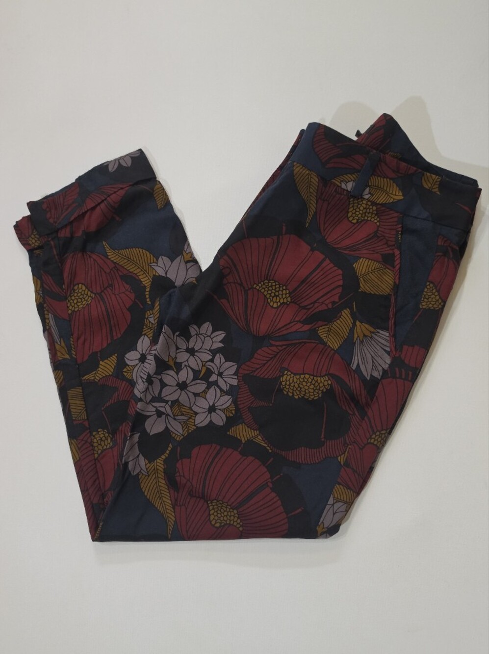 Loft Floral Trousers Womens Size 4 Black Red Grey Whimsigoth Dark Cottagecore